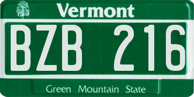 VT license plate BZB216