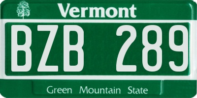 VT license plate BZB289