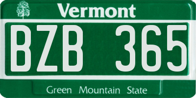 VT license plate BZB365