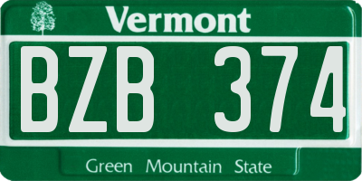 VT license plate BZB374