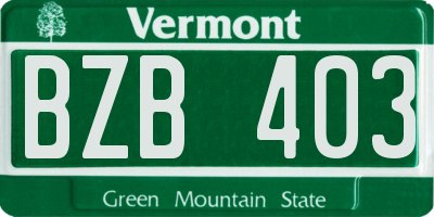 VT license plate BZB403