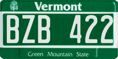 VT license plate BZB422