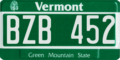 VT license plate BZB452
