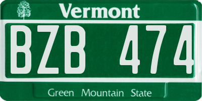 VT license plate BZB474