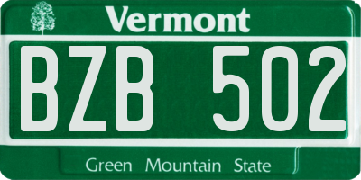 VT license plate BZB502