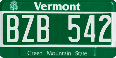 VT license plate BZB542