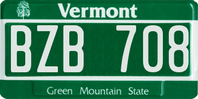 VT license plate BZB708