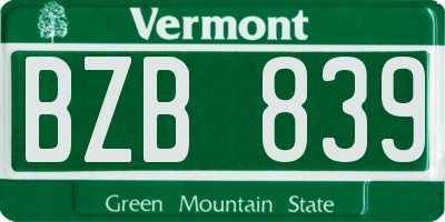 VT license plate BZB839