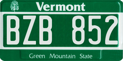 VT license plate BZB852