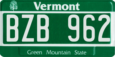 VT license plate BZB962