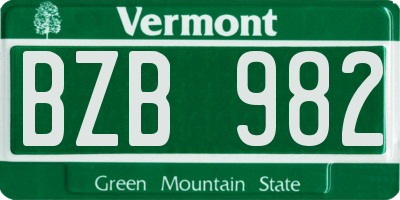 VT license plate BZB982