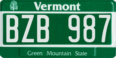 VT license plate BZB987