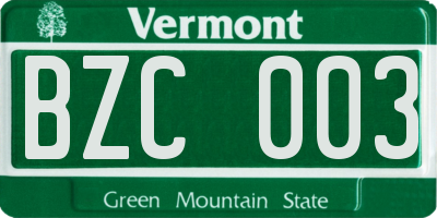 VT license plate BZC003