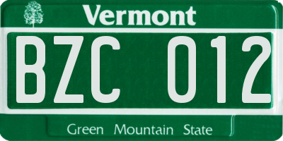 VT license plate BZC012