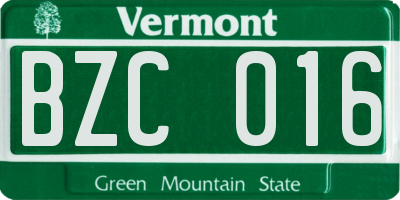 VT license plate BZC016