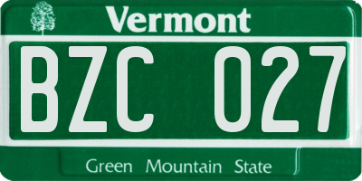 VT license plate BZC027