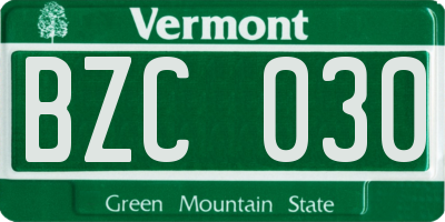 VT license plate BZC030