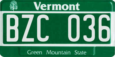 VT license plate BZC036