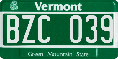 VT license plate BZC039