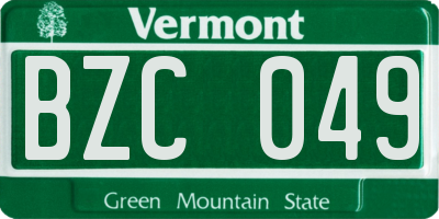 VT license plate BZC049