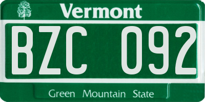 VT license plate BZC092
