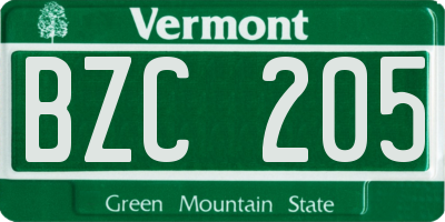 VT license plate BZC205