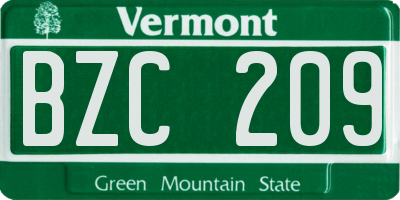 VT license plate BZC209
