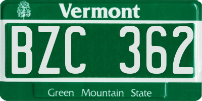 VT license plate BZC362