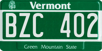VT license plate BZC402