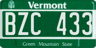 VT license plate BZC433