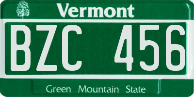 VT license plate BZC456