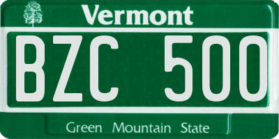 VT license plate BZC500