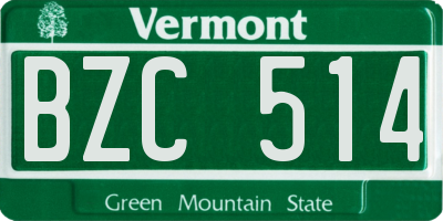VT license plate BZC514