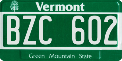 VT license plate BZC602