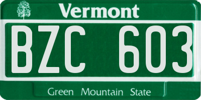 VT license plate BZC603