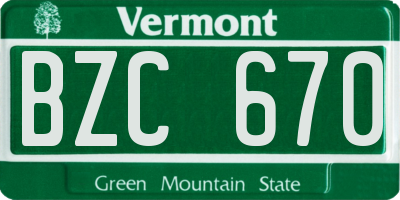 VT license plate BZC670