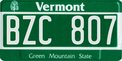VT license plate BZC807