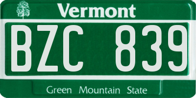 VT license plate BZC839