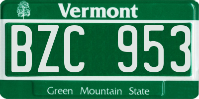VT license plate BZC953
