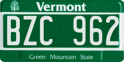 VT license plate BZC962