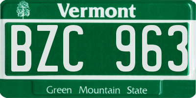 VT license plate BZC963
