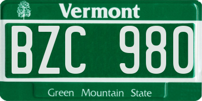 VT license plate BZC980