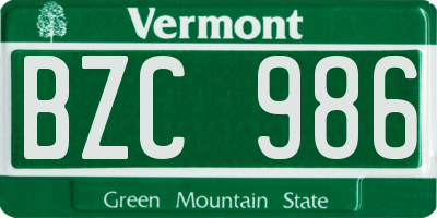VT license plate BZC986