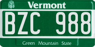 VT license plate BZC988