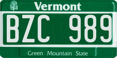 VT license plate BZC989