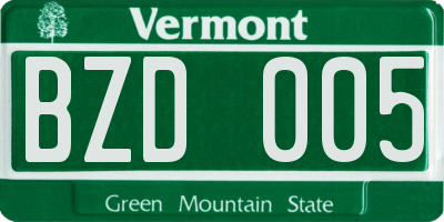 VT license plate BZD005
