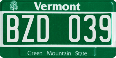 VT license plate BZD039