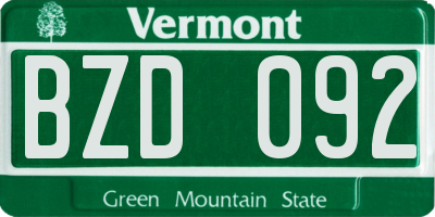 VT license plate BZD092