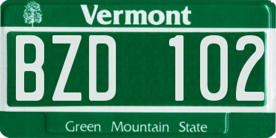 VT license plate BZD102