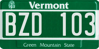 VT license plate BZD103